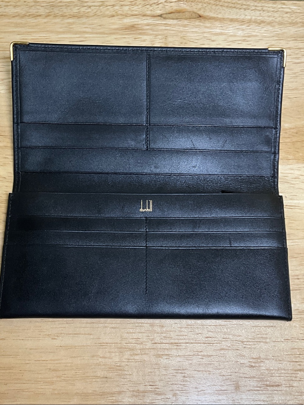 DUNHILL Black Leather Continental Wallet with Gold Accents - Picture 2 of 5